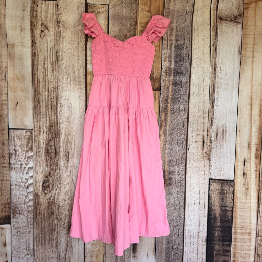 Abercrombie & Fitch Pink Smocked Tiered Sundress‎ Barbiecore Summer Small Petite